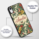 Elegant Christmas Holly Leaves with Bells and Custom Name Protective Phone Case Mobile Cover Durable Everyday Smartphone Shock Resistant