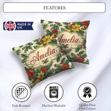 Custom Name Elegant Christmas Holly Leaves with Bells Poinsettia Square Filled Cushion Throw Pillow Sofa Bed Home Decor Zip Washable UK Made