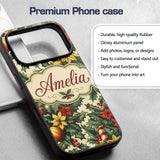Elegant Christmas Holly Leaves with Bells and Custom Name Protective Phone Case Mobile Cover Durable Everyday Smartphone Shock Resistant