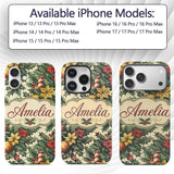 Elegant Christmas Holly Leaves with Bells and Custom Name Protective Phone Case Mobile Cover Durable Everyday Smartphone Shock Resistant