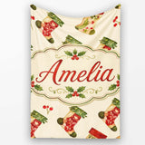 Watercolor Christmas Stockings with Holly Berries Festive Holiday  Personalised Custom Name Super Soft Fleece Blanket Bed Sofa Throw