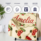 Watercolor Christmas Stockings with Holly Berries Festive Holiday  Personalised Custom Name Super Soft Fleece Blanket Bed Sofa Throw