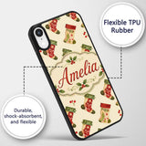 Watercolor Christmas Stockings with Holly Berries Custom Name Protective Phone Case Mobile Cover Durable Everyday Smartphone Shock Resistant