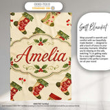 Watercolor Christmas Stockings with Holly Berries Festive Holiday  Personalised Custom Name Super Soft Fleece Blanket Bed Sofa Throw