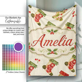 Watercolor Christmas Stockings with Holly Berries Festive Holiday  Personalised Custom Name Super Soft Fleece Blanket Bed Sofa Throw