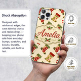 Watercolor Christmas Stockings with Holly Berries Custom Name Protective Phone Case Mobile Cover Durable Everyday Smartphone Shock Resistant
