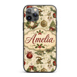Vintage Christmas Wreaths Bells Baubles Seamless Custom Name Protective Phone Case Mobile Cover Durable Everyday Smartphone Shock Resistant