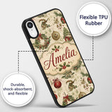 Vintage Christmas Wreaths Bells Baubles Seamless Custom Name Protective Phone Case Mobile Cover Durable Everyday Smartphone Shock Resistant