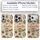Vintage Christmas Wreaths Bells Baubles Seamless Custom Name Protective Phone Case Mobile Cover Durable Everyday Smartphone Shock Resistant