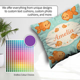 Custom Name Cute Goldfish Cartoon Animal Ocean Pattern Beautiful Square Filled Cushion Throw Pillow Sofa Bed Home Decor Zip Washable UK Made