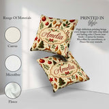 Custom Name Festive Reindeer Christmas Ornaments Pattern Holiday Square Filled Cushion Throw Pillow Sofa Bed Home Decor Zip Washable UK Made