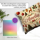 Custom Name Festive Reindeer Christmas Ornaments Pattern Holiday Square Filled Cushion Throw Pillow Sofa Bed Home Decor Zip Washable UK Made
