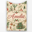 Vintage Woodland Christmas Tree Animals Ornaments Holiday Design  Personalised Custom Name Super Soft Fleece Blanket Bed Sofa Throw