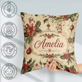 Custom Name Classic Christmas Poinsettia Baubles Pattern Festive Square Filled Cushion Throw Pillow Sofa Bed Home Decor Zip Washable UK Made