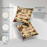 Custom Name Classic Christmas Poinsettia Baubles Pattern Festive Square Filled Cushion Throw Pillow Sofa Bed Home Decor Zip Washable UK Made