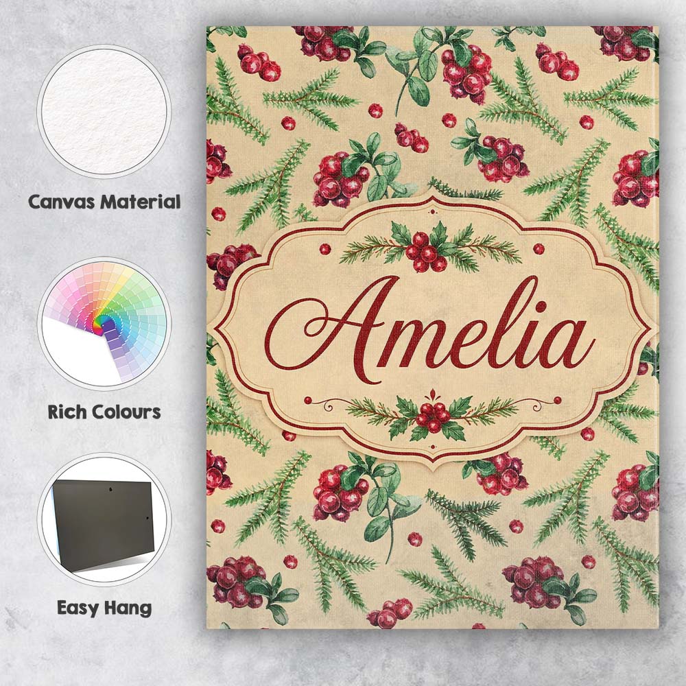 Personalised Name Watercolor Christmas Custom  Modern Room Accent Elegant Feature Canvas Wall Art Print Decor Picture Ready to Hang