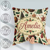 Custom Name Christmas Tree Ornaments Candy Canes Festive Design Square Filled Cushion Throw Pillow Sofa Bed Home Decor Zip Washable UK Made