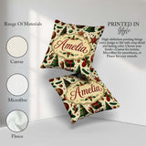 Custom Name Christmas Tree Ornaments Candy Canes Festive Design Square Filled Cushion Throw Pillow Sofa Bed Home Decor Zip Washable UK Made
