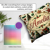 Custom Name Christmas Tree Ornaments Candy Canes Festive Design Square Filled Cushion Throw Pillow Sofa Bed Home Decor Zip Washable UK Made