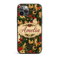 Vintage Santa Claus Reindeer Poinsettia Seamless Custom Name Protective Phone Case Mobile Cover Durable Everyday Smartphone Shock Resistant