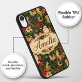 Vintage Santa Claus Reindeer Poinsettia Seamless Custom Name Protective Phone Case Mobile Cover Durable Everyday Smartphone Shock Resistant