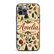 Vintage Christmas Trees Holly Berries Baubles Custom Name Protective Phone Case Mobile Cover Durable Everyday Smartphone Shock Resistant