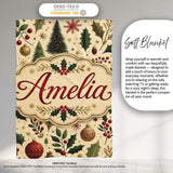 Vintage Christmas Trees Holly Berries Baubles Festive Holiday Design  Personalised Custom Name Super Soft Fleece Blanket Bed Sofa Throw