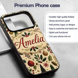 Vintage Christmas Trees Holly Berries Baubles Custom Name Protective Phone Case Mobile Cover Durable Everyday Smartphone Shock Resistant