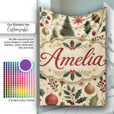 Vintage Christmas Trees Holly Berries Baubles Festive Holiday Design  Personalised Custom Name Super Soft Fleece Blanket Bed Sofa Throw