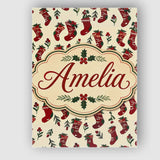 Personalised Name Christmas Stockings Holly Custom  Bespoke Interior Contemporary Canvas Wall Art Print Decor Picture Ready to Hang