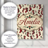 Personalised Name Christmas Stockings Holly Custom  Bespoke Interior Contemporary Canvas Wall Art Print Decor Picture Ready to Hang