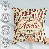 Custom Name Christmas Stockings Berries Seamless Pattern Festive Square Filled Cushion Throw Pillow Sofa Bed Home Decor Zip Washable UK Made
