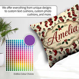 Custom Name Christmas Stockings Berries Seamless Pattern Festive Square Filled Cushion Throw Pillow Sofa Bed Home Decor Zip Washable UK Made