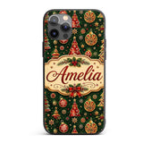 Christmas Trees Baubles Stars Seamless Pattern Custom Name Protective Phone Case Mobile Cover Durable Everyday Smartphone Shock Resistant