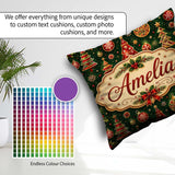 Custom Name Trees Baubles Stars Seamless Pattern Festive Holiday Square Filled Cushion Throw Pillow Sofa Bed Home Decor Zip Washable UK Made