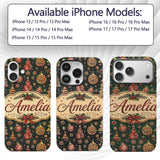 Christmas Trees Baubles Stars Seamless Pattern Custom Name Protective Phone Case Mobile Cover Durable Everyday Smartphone Shock Resistant