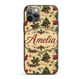 Cute Santa Claus Christmas Trees Holly Seamless Custom Name Protective Phone Case Mobile Cover Durable Everyday Smartphone Shock Resistant