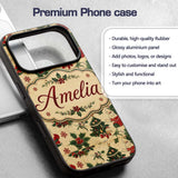 Cute Santa Claus Christmas Trees Holly Seamless Custom Name Protective Phone Case Mobile Cover Durable Everyday Smartphone Shock Resistant
