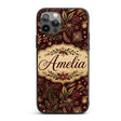 Elegant Christmas Botanical Pine Leaves Gold Custom Name Protective Phone Case Mobile Cover Durable Everyday Smartphone Shock Resistant