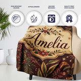 Elegant Christmas Botanical Pine Leaves Gold Accents Seamless Lovely  Personalised Custom Name Super Soft Fleece Blanket Bed Sofa Throw