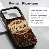 Elegant Christmas Botanical Pine Leaves Gold Custom Name Protective Phone Case Mobile Cover Durable Everyday Smartphone Shock Resistant