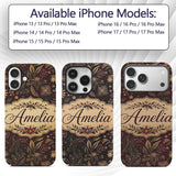 Elegant Christmas Botanical Pine Leaves Gold Custom Name Protective Phone Case Mobile Cover Durable Everyday Smartphone Shock Resistant