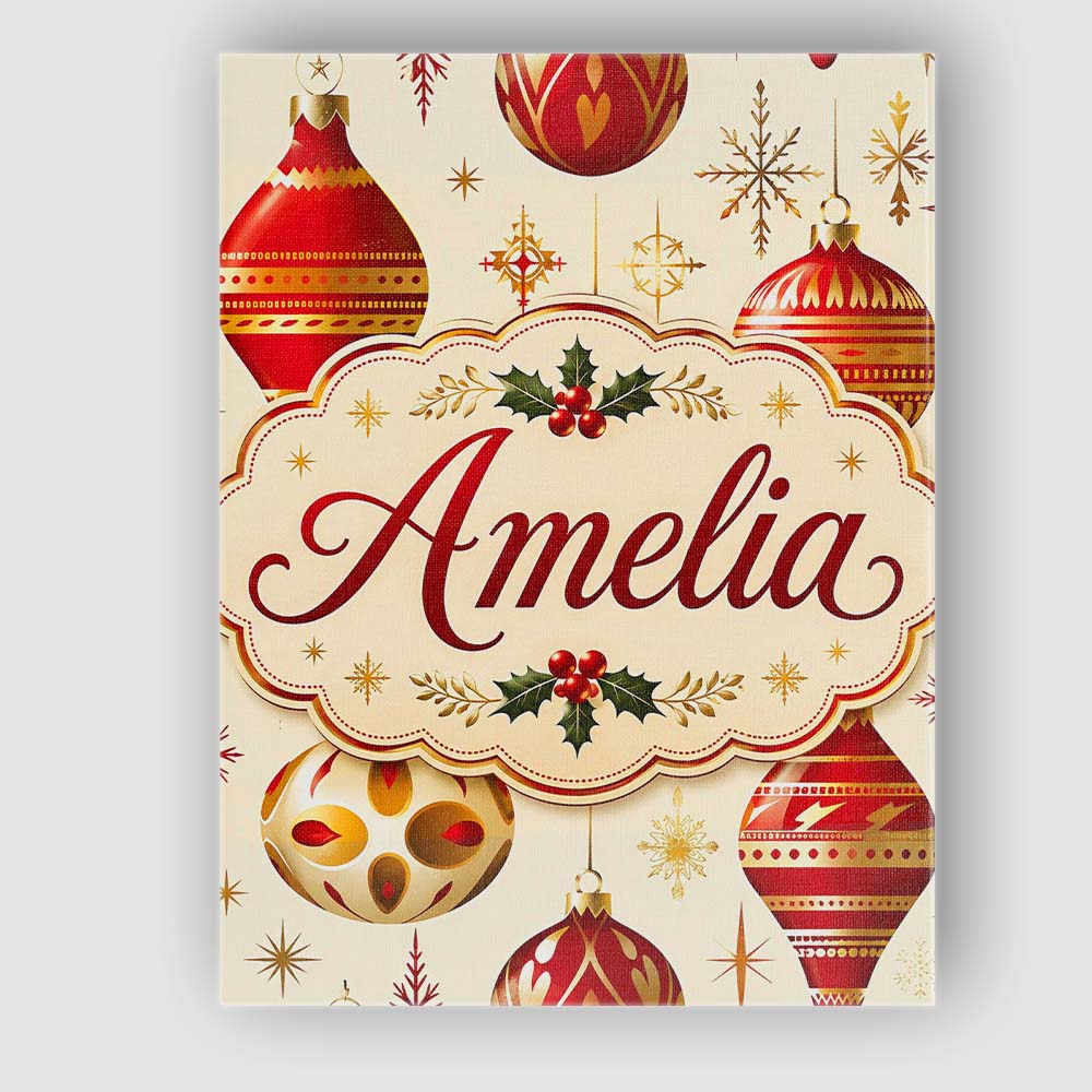 Personalised Name Elegant Red Gold Christmas Custom Bespoke  Contemporary Display Canvas Wall Art Print Decor Picture Ready to Hang