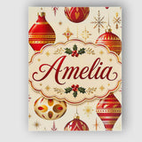 Personalised Name Elegant Red Gold Christmas Custom Bespoke  Contemporary Display Canvas Wall Art Print Decor Picture Ready to Hang