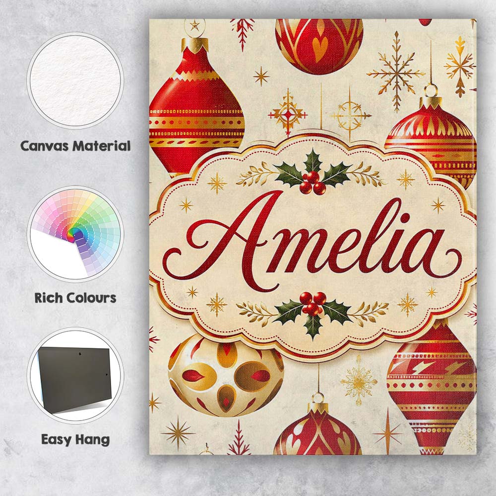 Personalised Name Elegant Red Gold Christmas Custom Bespoke  Contemporary Display Canvas Wall Art Print Decor Picture Ready to Hang