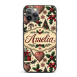 Vintage Christmas Tree Candy Cane Gifts Holly Custom Name Protective Phone Case Mobile Cover Durable Everyday Smartphone Shock Resistant