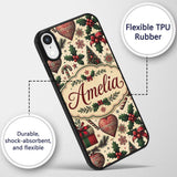 Vintage Christmas Tree Candy Cane Gifts Holly Custom Name Protective Phone Case Mobile Cover Durable Everyday Smartphone Shock Resistant
