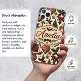 Vintage Christmas Tree Candy Cane Gifts Holly Custom Name Protective Phone Case Mobile Cover Durable Everyday Smartphone Shock Resistant