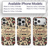 Vintage Christmas Tree Candy Cane Gifts Holly Custom Name Protective Phone Case Mobile Cover Durable Everyday Smartphone Shock Resistant