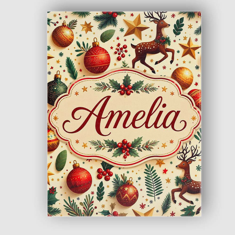 Personalised Name Festive Reindeer Stars Custom  Unique Gift Idea Elegant Feature Canvas Wall Art Print Decor Picture Ready to Hang